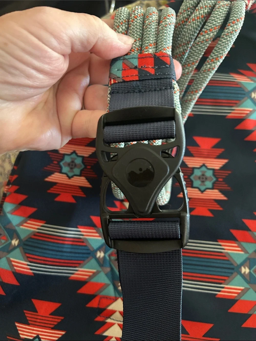Kavu Navy Sling Backpack with Red & Teal Aztec Print VGUC